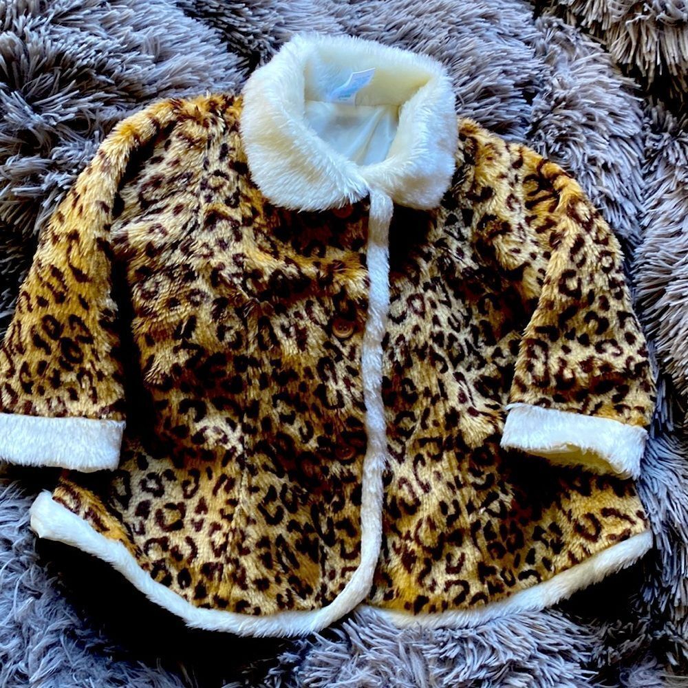 Pretty Leopard baby girls a line faux fur coat